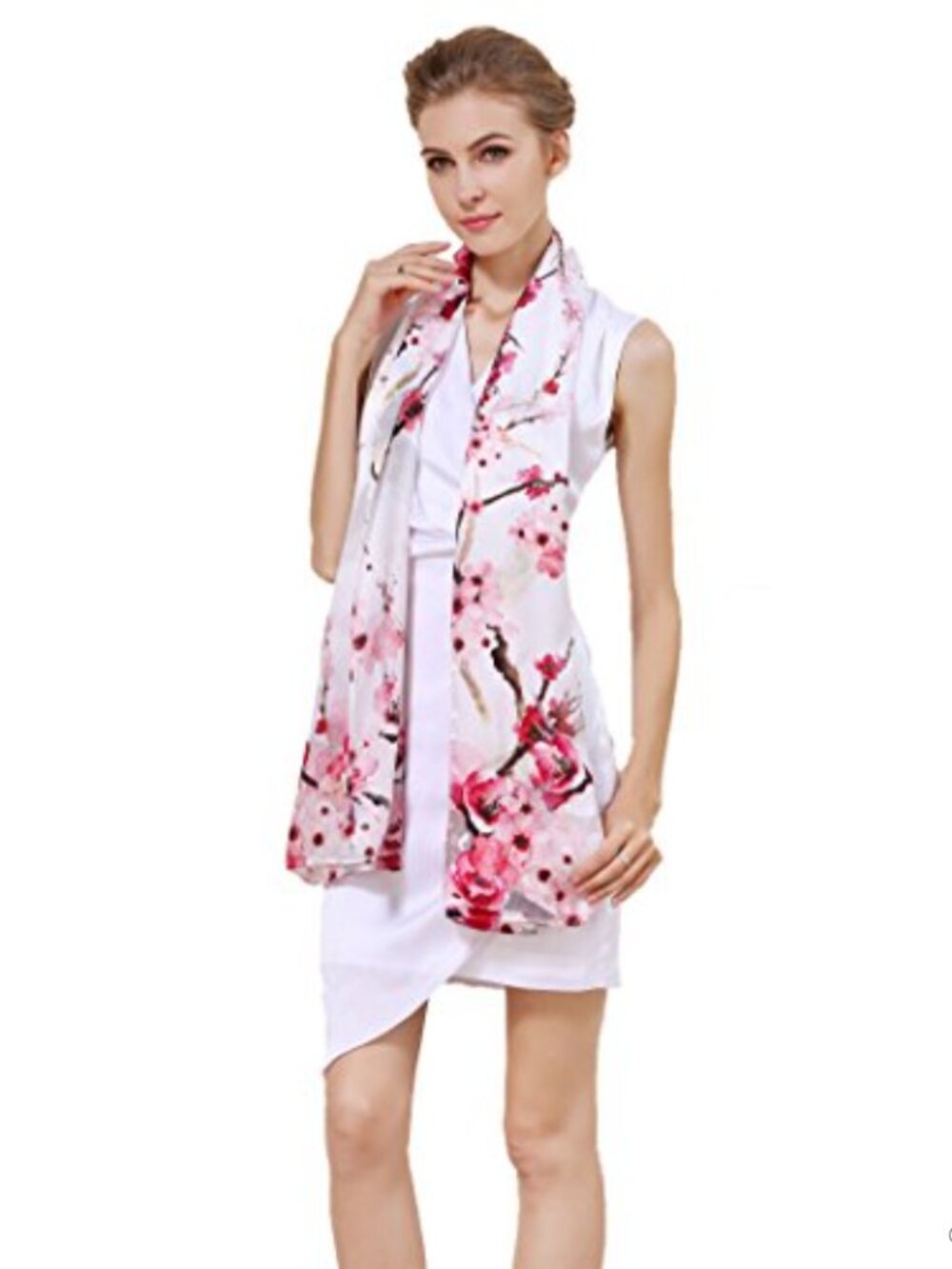 100% Silk Scarf 69x20 Sateen Weave Floral Wrap